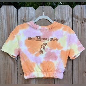 Disney World Pink Orange Tie-Dye Minnie Mouse Short Sleeve Crop Top